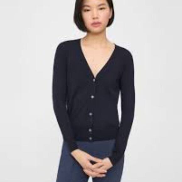 THEORY BLACK BUTTON DOWN CARDIGAN SWEATER SIZE MED 1246 - Picture 1 of 7